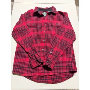 Woolrich Men's Medium Brawny Flannel Heavyweight Cotton Shirt Red Grid Plaid
